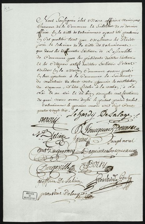 la Ville.  Prestation de serment de la première Municipalité, 1er mars 1790 (2 K 517)